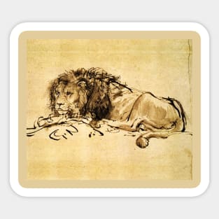THE CAPE LION LYING DOWN, by Rembrandt in Sepia,Brown Sticker